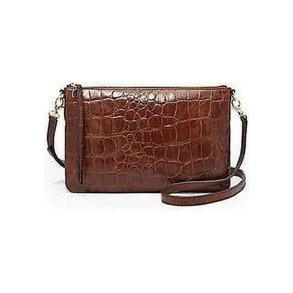 Fossil Brown Croc-Embossed Satchel - Picture 1 of 6